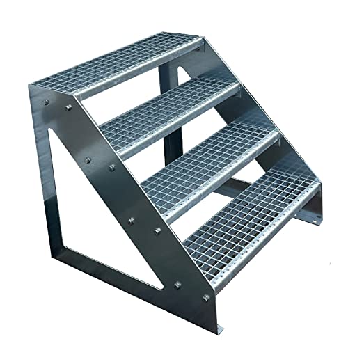 Kaminbau Mierzwa Premium Treppe Freistehend 4 Stufen (Breite 600 mm) (Höhe 76cm) Wetterfest Gitterroststufe Gartentreppe von Kaminbau Mierzwa