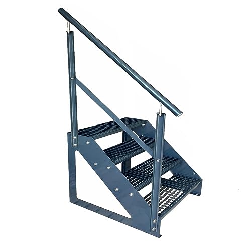 Kaminbau Mierzwa Premium Treppe Freistehend 4 Stufen Anthrazit Geländer Links (Breite 1000 mm) (Höhe 76cm) Wetterfest Gitterroststufe Gartentreppe von Kaminbau Mierzwa