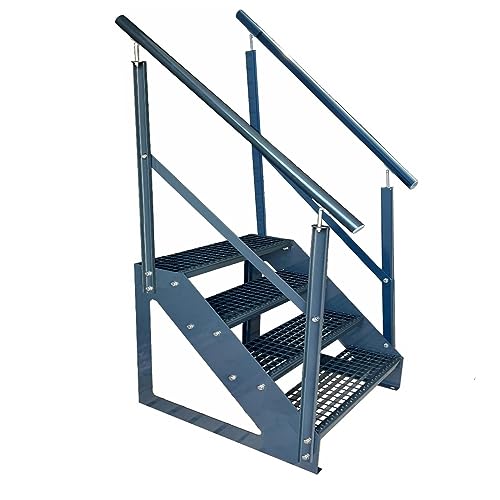 Kaminbau Mierzwa Premium Treppe Freistehend 4 Stufen Anthrazit beidseitigem Geländer (Breite 1000 mm) (Höhe 76cm) Wetterfest Gitterroststufe Gartentreppe von Kaminbau Mierzwa