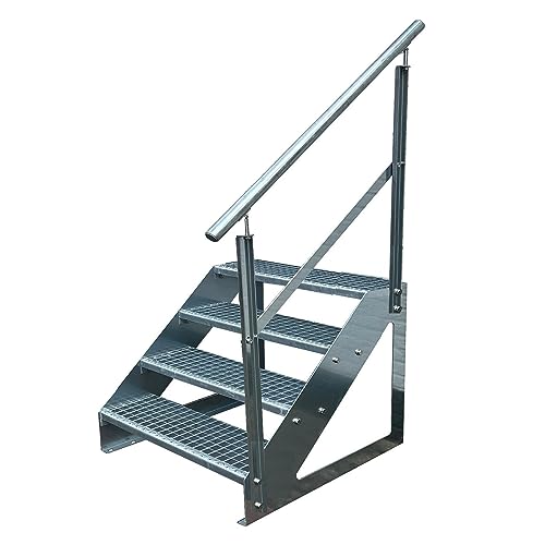 Kaminbau Mierzwa Premium Treppe Freistehend 4 Stufen Geländer Rechts (Breite 1200 mm) (Höhe 76cm) Wetterfest Gitterroststufe Gartentreppe von Kaminbau Mierzwa