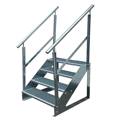 Kaminbau Mierzwa Premium Treppe Freistehend 4 Stufen beidseitigem Geländer (Breite 600 mm) (Höhe 76cm) Wetterfest Gitterroststufe Gartentreppe von Kaminbau Mierzwa