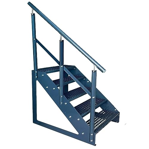 Kaminbau Mierzwa Premium Treppe Freistehend 5 Stufen Anthrazit Geländer Links (Breite 600 mm) (Höhe 95cm) Wetterfest Gitterroststufe Gartentreppe von Kaminbau Mierzwa