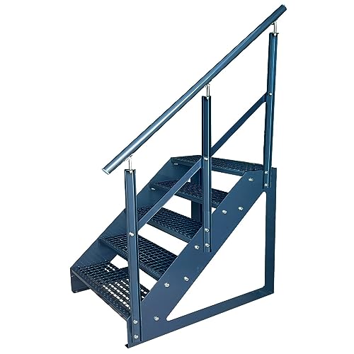 Kaminbau Mierzwa Premium Treppe Freistehend 5 Stufen Anthrazit Geländer Rechts (Breite 1000 mm) (Höhe 95cm) Wetterfest Gitterroststufe Gartentreppe von Kaminbau Mierzwa