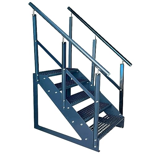 Kaminbau Mierzwa Premium Treppe Freistehend 5 Stufen Anthrazit beidseitigem Geländer (Breite 1000 mm) (Höhe 95cm) Wetterfest Gitterroststufe Gartentreppe von Kaminbau Mierzwa