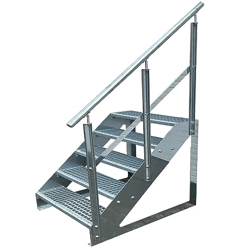 Kaminbau Mierzwa Premium Treppe Freistehend 5 Stufen Geländer Rechts (Breite 1000 mm) (Höhe 95cm) Wetterfest Gitterroststufe Gartentreppe von Kaminbau Mierzwa