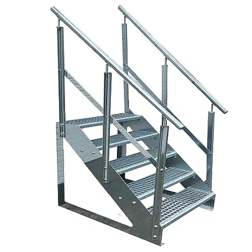 Kaminbau Mierzwa Premium Treppe Freistehend 5 Stufen beidseitigem Geländer (Breite 1000 mm) (Höhe 95cm) Wetterfest Gitterroststufe Gartentreppe von Kaminbau Mierzwa