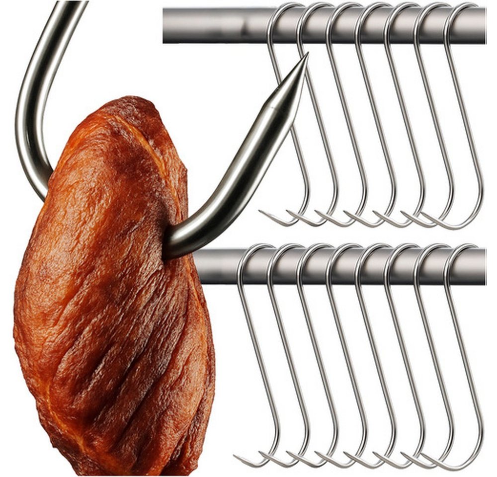 Kaminer S-Haken Räucherhaken Wursthaken, Fleisch, Wurst, Fisch, (Spar-Set, 15-St., Smoker oder Räucherofen), stabile Bauweise, passend für gängige Räucherstangen von Kaminer