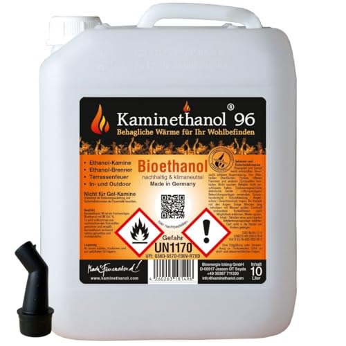 10 L Bioethanol 96,6% Ethanol 10 Liter Bio Alkohol 10 L Kanister Kamin Ausgießer 10 L Bioethanol 96,6% Ethanol 10 Liter Bio Alkohol 10 L Kanister Kamin Ausgießer von Kaminethanol