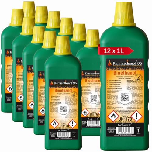 Kaminethanol Icking 12 Liter Bioethanol 96,6% (12 x 1 L) Premium Qualität - direkt vom Hersteller für Ethanol Kamine, Alkohol-Brenner, Terrasenfeuer, Raumfeuer und Gartenfackeln von Kaminethanol