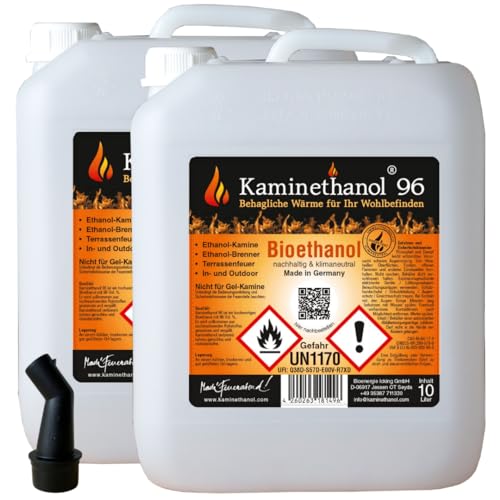 20 L Bioethanol 96,6% Ethanol 20 Liter Bio Alkohol in 10 L Kanister mit Ausgießer von Kaminethanol
