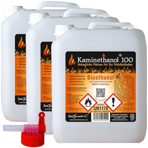 30 L Bioethanol 100% Ethanol 30 Liter Bio Alkohol 10 L Kanister Kamin + Hahn von Kaminethanol