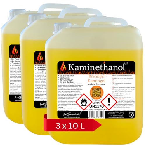 30 Liter Brenngel Kamin 3 x 10 L Gel Brennstoff Kanister Gelkamin Bioethanol von Kaminethanol