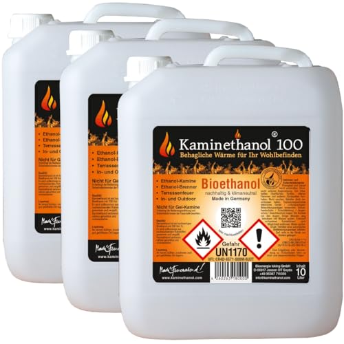 Kaminethanol Icking 30 Liter Bioethanol 100% (3 x 10 L) Premium Qualität - direkt vom Hersteller für Ethanol Kamine, Alkohol-Brenner, Terrasenfeuer, Raumfeuer und Gartenfackeln von Kaminethanol