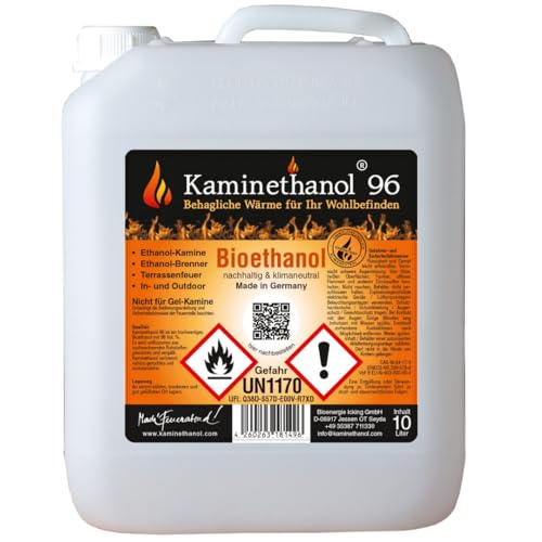 Kaminethanol Icking 60 Liter Bioethanol 96,6% (6 x 10 L) Premium Qualität - direkt vom Hersteller für Ethanol Kamine, Alkohol-Brenner, Terrasenfeuer, Raumfeuer und Gartenfackeln von Kaminethanol