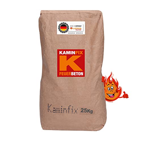 Feuerfester Beton mit 0-6mm Körnung zum stampfen, gießen und vibrieren. Einsatztemp. 1300°C Made in Germany. Feuerbeton auf Schamotte Basis. (25kg) von Kaminfix