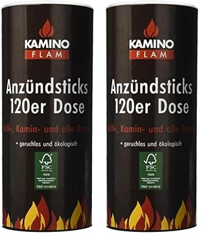 Kamino-Flam Anzündsticks - 120 Anzünder in handlichen Dose - Feuersticks brennen 5-6 Minuten - Anzündscheit für Grill/Kamin/Ofen - Anzündbrikettsticks geruchlos & ökologisch - Kaminanzünder Kamino-Flam Anzündsticks - 120 Anzünder in handlichen Dose - Feuersticks brennen 5-6 Minuten - Anzündscheit für Grill/Kamin/Ofen - Anzündbrikettsticks geruchlos & ökologisch - Kaminanzünder von Kamino-Flam