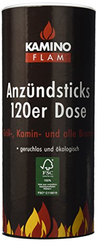 Kamino-Flam Anzündsticks - 120 Anzünder in handlichen Dose - Feuersticks brennen 5-6 Minuten - Anzündscheit für Grill / Kamin / Ofen - Anzündbrikettsticks geruchlos & ökologisch - Kaminanzünder von Kamino-Flam