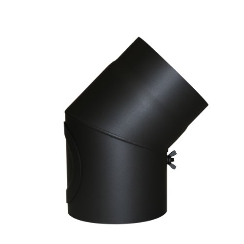 Kamino Flam Bogenknie schwarz mit Tür, Winkel von 45°, Abgasrohr aus Stahl mit hitzebeständiger Senotherm® Beschichtung, geprüft nach Norm EN 1856-2, Durchmesser: ca. 120 mm von Kamino-Flam