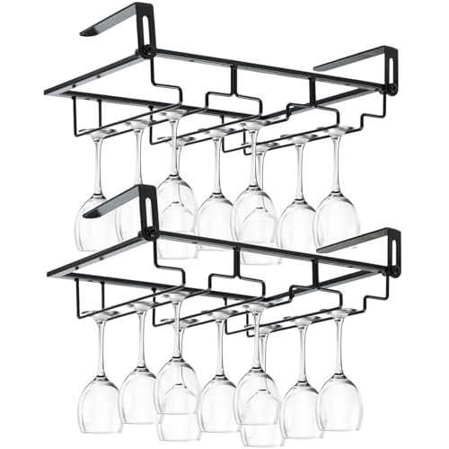 Kamiya Metall Weinglashalter Kein Bohren Erforderlich Küchenregal Hängend Wine Glass Holder Glashalter Hängend für Bar Küche (3 Reihen x 2) von Kamiya