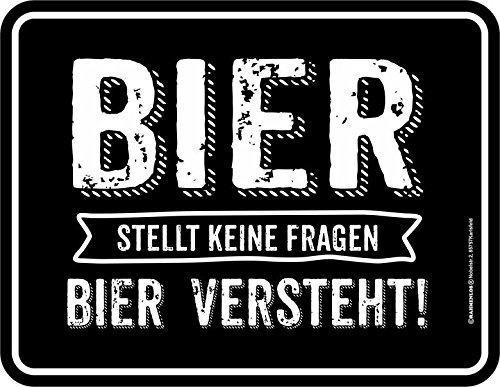 Magnet mit Motiv/Spruch Bier stellt keine Fragen, Größe ca. 9 x 7 cm, geprägtes Blech mit starkem Rundmagnet auf Rückseite, Kühlschrankmagnet, Türmagnet von Rahmenlos von Kamm & Lindermayr RAHMENLOS