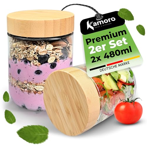 Kamoro HOME & KITCHEN Glas Frischhaltedosen mit nachhaltigem Bambus Deckel - Glasbehälter in verschiedenen Größen mit Gummibändern – BPA-freie Dosen/Behälter (2er Set) von Kamoro HOME & KITCHEN