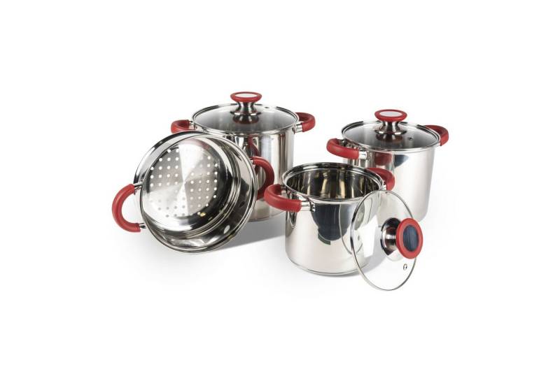 Kampa Dometic Topf-Set Space Saver Deluxe Cook Set, Edelstahl (3 Töpfe, 3 Deckel, 1 Sieb), stapelbar, hitzebeständige Griffe von Kampa Dometic