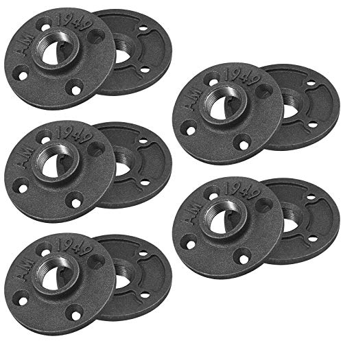 10 x 3/4"BSP Temperguss Verstärkter Flansch mit Gusseisen Verstärkung für Rohrwandregal mit 4 Löchern Flansche Rohrverschraubungen Regalhalterung Bodengewindebohrer Innendurchmesser 23mm - Schwarz von Kamtop