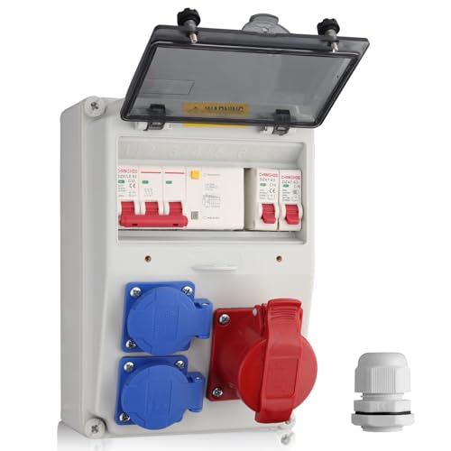 Kamtop Baustromverteiler mit LS+FI, 2 x 230V Schuko- & 16A CEE-Steckdosen Wandverteiler, IP66 Wasserdicht Stromverteiler, Professionelle Verdrahtung für Innen Außenbereich auf Baustellen Kamtop Baustromverteiler mit LS+FI, 2 x 230V Schuko- & 16A CEE-Steckdosen Wandverteiler, IP66 Wasserdicht Stromverteiler, Professionelle Verdrahtung für Innen Außenbereich auf Baustellen von Kamtop