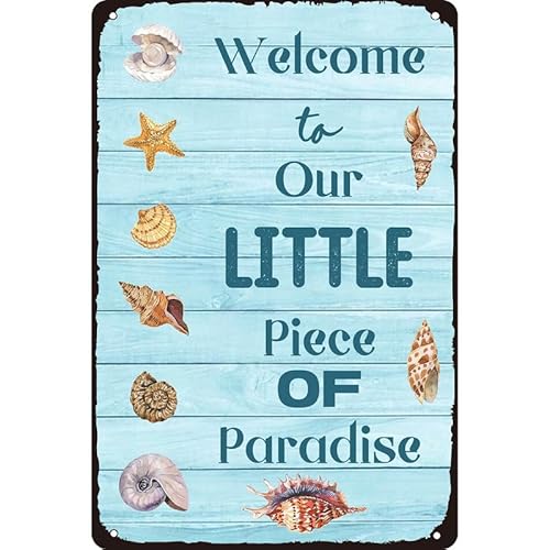 KanaAt Lustiges Strand-Metall-Blechschild "Welcome to Our Little Piece of Paradise" für den Außenbereich, Sommer-Wanddekoration, Muschelschild, 20,3 x 30,5 cm, InEvsr-5 KanaAt Lustiges Strand-Metall-Blechschild "Welcome to Our Little Piece of Paradise" für den Außenbereich, Sommer-Wanddekoration, Muschelschild, 20,3 x 30,5 cm, InEvsr-5 von KanaAt