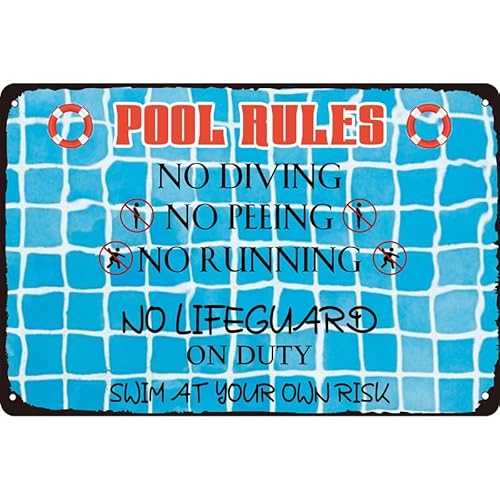 KanaAt Vintage Pool Rules Metall-Blechschild "Swim at Your Own Risk", Sommer-Wanddekoration, lustige Schwimmbad-Schilder, Dekoration, Outdoor, 20,3 x 30,5 cm, InEvsr-4 KanaAt Vintage Pool Rules Metall-Blechschild "Swim at Your Own Risk", Sommer-Wanddekoration, lustige Schwimmbad-Schilder, Dekoration, Outdoor, 20,3 x 30,5 cm, InEvsr-4 von KanaAt