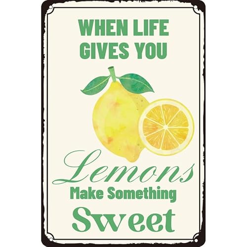 KanaAt When Life Gives You Lemons Vintage Lemons Make Something Sweet Metall-Blechschild für drinnen und draußen, Kaffee, 20,3 x 30,5 cm, InEvsr-6 von KanaAt