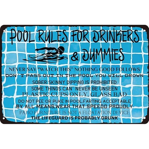 Metall-Blechschild im Retro-Stil "Swimming Pool Rules for Drinkers", Wanddekoration, blaues Poolschild für Heimdekoration, 20,3 x 30,5 cm Metall-Blechschild im Retro-Stil "Swimming Pool Rules for Drinkers", Wanddekoration, blaues Poolschild für Heimdekoration, 20,3 x 30,5 cm von KanaAt
