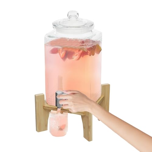 5 Liter Getränkespender Glas mit Zapfhahn und Ständer, Wasserspender Saftspender Limonadenspender Glasbehälter für Partys/Hochzeiten/Geburtstage von Kanbihao