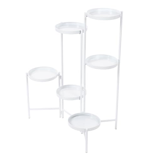 Kanbihao Metall Blumenständer, 6 Etagen Weiß Klappbarer Pflanzenständer, Einzelne Schale Durchmesser 20cm Tragfähigkeit einer Lage 5 kg mit Drehbar Design zum Wohnungen, Büros, Geschäften, usw von Kanbihao