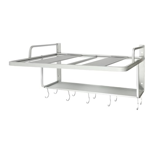 Kanbihao Mikrowellenhalterung Wand 2-Tier Mikrowellenregal Wand Mikrowellenhalter Regal mit 10 Haken Mikrowelle Ofen Regal für Küche Silber von Kanbihao