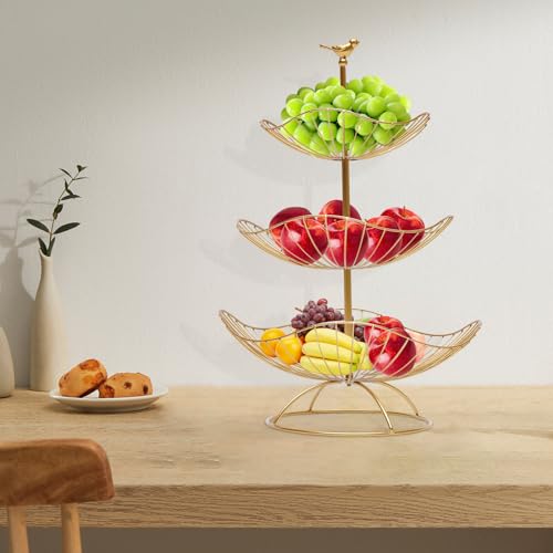 Kanbihao Obst Etagere 3 Stöckig Obstkorb Metall Obstschale Obstständer für Mehr Platz auf der Arbeitsplatte Gold 31x 31x47cm von Kanbihao
