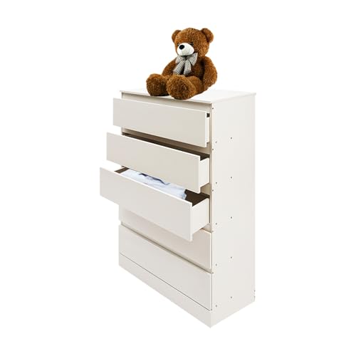 Kanbihao Vorratsschrank Mehrzweckschrank Büroschrank Schubladenschrank Kommoden mit 5 Schubladen aus MDF Aufbewahrungsschrank für Arbeitszimmer, Wohnzimmer (weiß) von Kanbihao