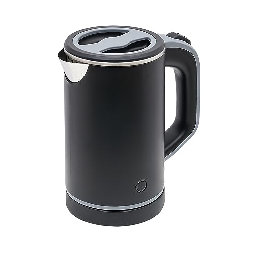 Wasserkocher Klein, 0.8 Liter Reisewasserkocher Edelstahl Mini Wasserkocher 600W Electric Kettle Teekanne mit Kalkfilter für Reisen, Camping und unterwegs, BPA-Frei, Überhitzungsschutz (Schwarz) von Kanbihao