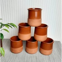 Set Mit Sechs Cermer Glasierten Terracotta Joghurt-Töpfen Keramik Ramekin Töpfen - Umweltfreundlicher Rustikaler Stil Ofen Gefriersicher von KandAtreasuresshop