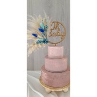 Mädchen Junge Baby Shower Cake Topper Rosa Blau | 13, 5 cm Pampas Gras Tortenstecker Kranz Uk Getrocknete Blumen Für Kuchen von KandaAndCo