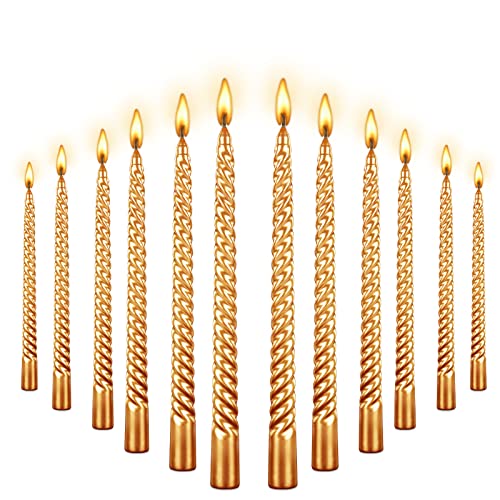 Große metallische Spiralkerzen, 25,4 cm, metallisch, tropffrei, spiralförmig, lange Kerzen, Wachs, geruchlos, 12 spiralförmige Goldfarben von Kandelo