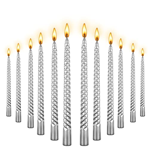 Hohe metallische Spiralkerze, 25,4 cm, metallisch, tropffreie, spiralförmige Kerze, lange Kerzen, Wachs, geruchlose Dinner-Kerze, 12 spiralförmige Silberfarben von Kandelo