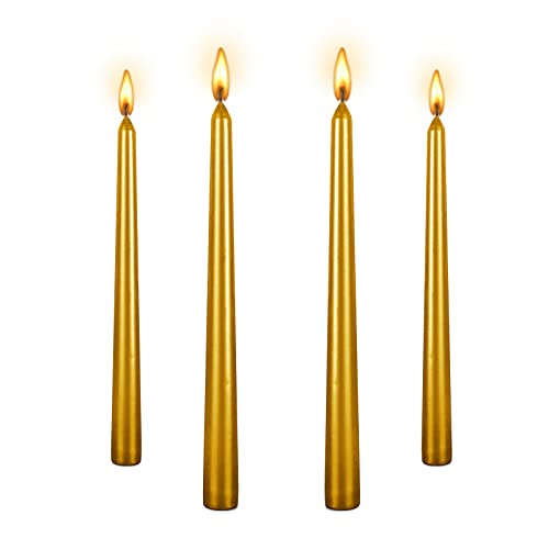 Lange Metallische Stabkerze, spiralförmig, 25,4 cm, winddicht, tropffrei, spiralförmig, lange Kerzen, Wachs, geruchlos, 4 glänzendes Gold von Kandelo