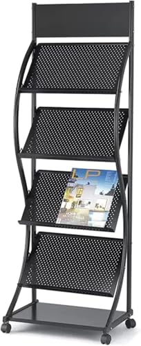 KAnduo Stehender Zeitschriftenständer Schwarzer Zeitungsständer aus Metall mit Riemenscheiben, Zeitungsständer in S-Form, Informationsständer, Buchpräsentationsständer Bodenständer von KAnduo