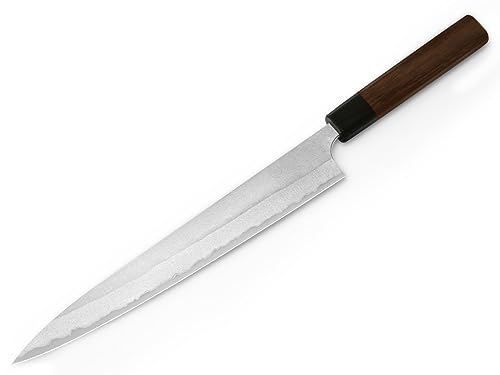 Profi YANAGIBA Koch-Messer Yoshimi Kato Nashiji. Klingen-Länge 27cm. Aogami super, von Hand geschmiedet. Echt-Holz-Griff aus Rosenholz von Kanehiro