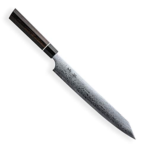 KIRITSUKE / SUJIHIKI (Schinken) - Küchenmesser, Chefmesser, Fleischmesser, Allzweckmesser & Japanischer SG2 Pulverstahl & 62 Schichten Damaststahl & 7-Eckige Pakka-Holz Griff, Klinge 240 mm von Kanetsugu Zuiun