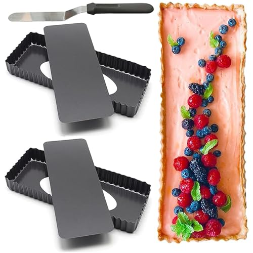 KangBaz Kuchenform, rechteckig, herausnehmbar: Gebäck, kanneliert, Quiche, Kuchen, Formen, antihaftbeschichtet, Metall, 36,5 x 14,5 cm, 2 Stück von KangBaz