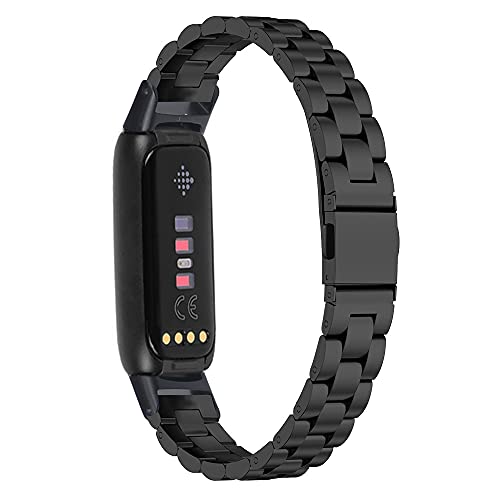 KangPlus Metallarmband kompatibel mit Fitbit Luxe, Retro-Edelstahl-Ersatzbänder, verstellbares Wickelband, 14 - 19,8 cm, für Damen und Herren – Schwarz von KangPlus