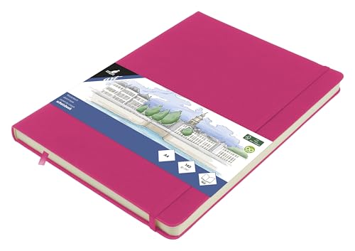 Skizzenbuch Kangaro A4 Hot Pink PU Hardcover 80 Blatt 140 Gramm cremefarbenes Papier mit Gummiband und Band von Kangaro
