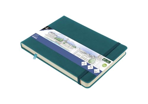 Skizzenbuch Kangaro A5 landscape Dark Turquoise PU Hardcover 80 Blatt 140 Gramm cremefarbenes Papier mit Gummiband und Band von Kangaro